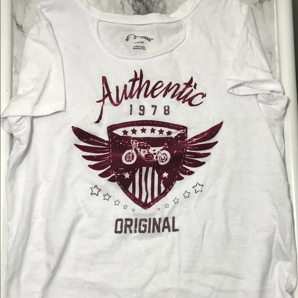 Cut out tee shirt girls 10/12 art class white